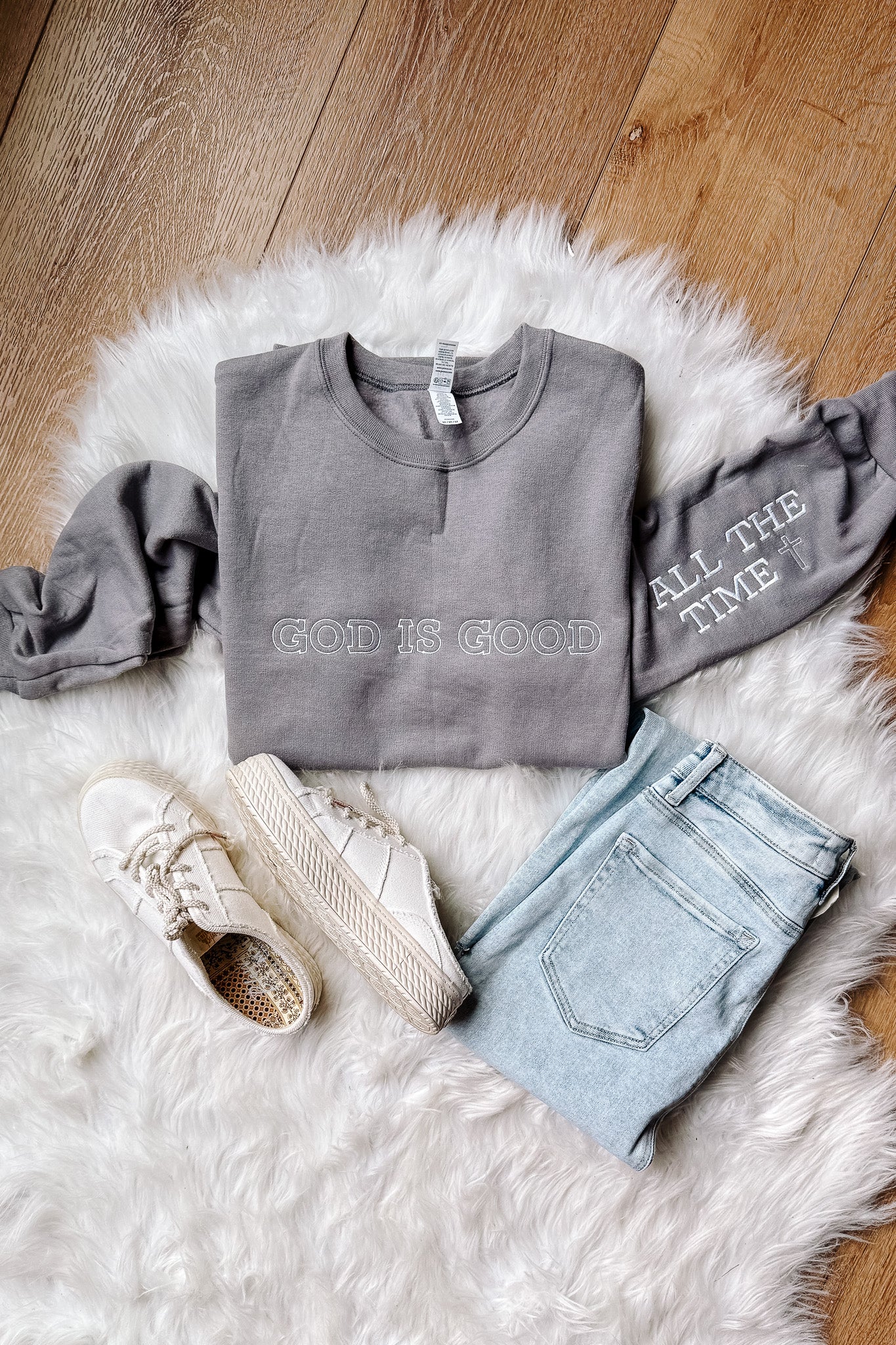 God Is Good Embroidered Crewneck Sweatshirt - Multiple Colors