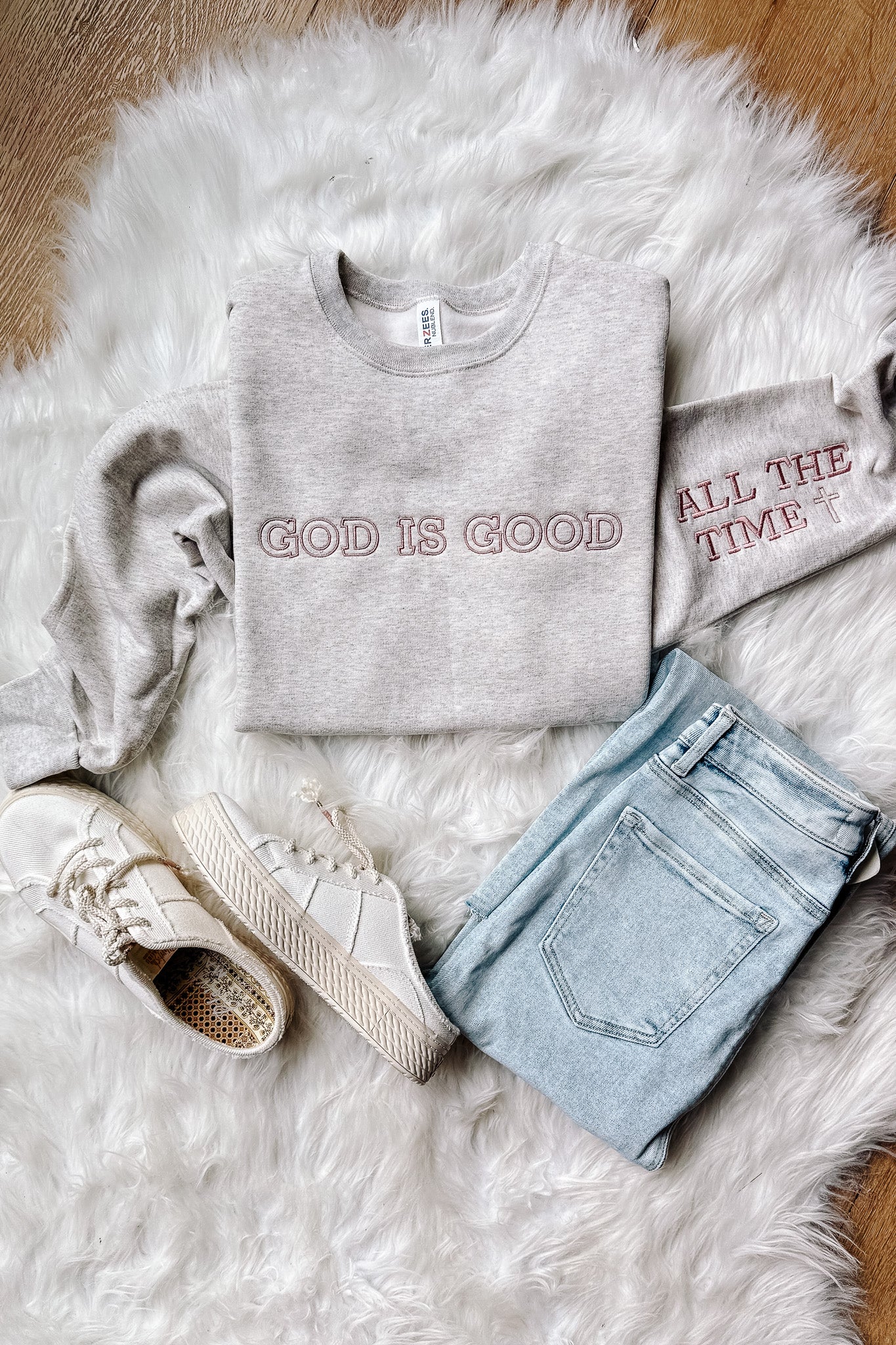 God Is Good Embroidered Crewneck Sweatshirt - Multiple Colors