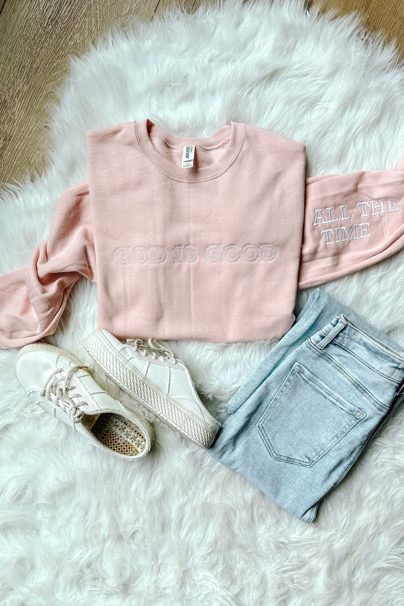 God Is Good Embroidered Crewneck Sweatshirt - Multiple Colors