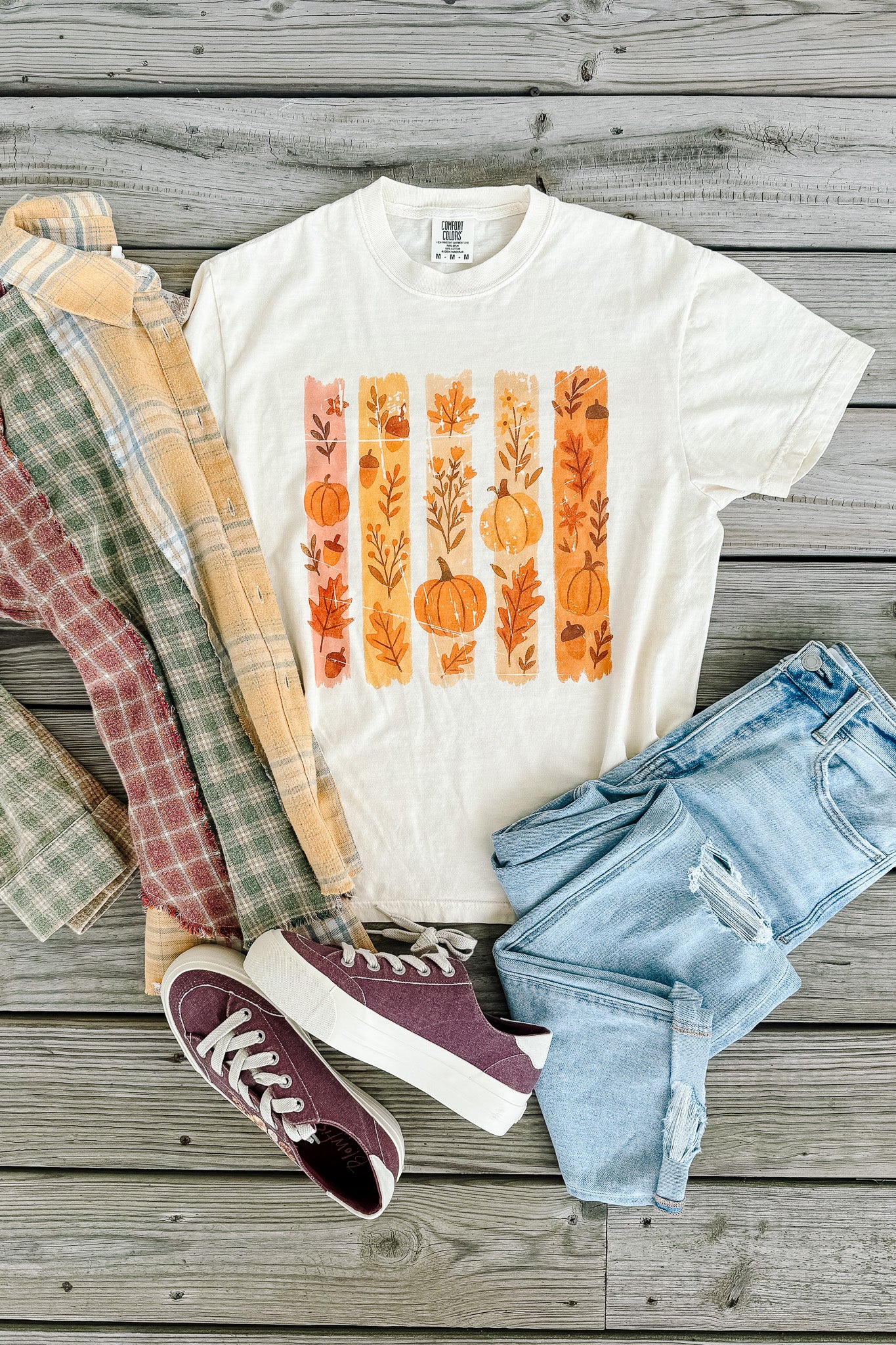 Brushstroke Floral Fall Graphic Tee - Ivory