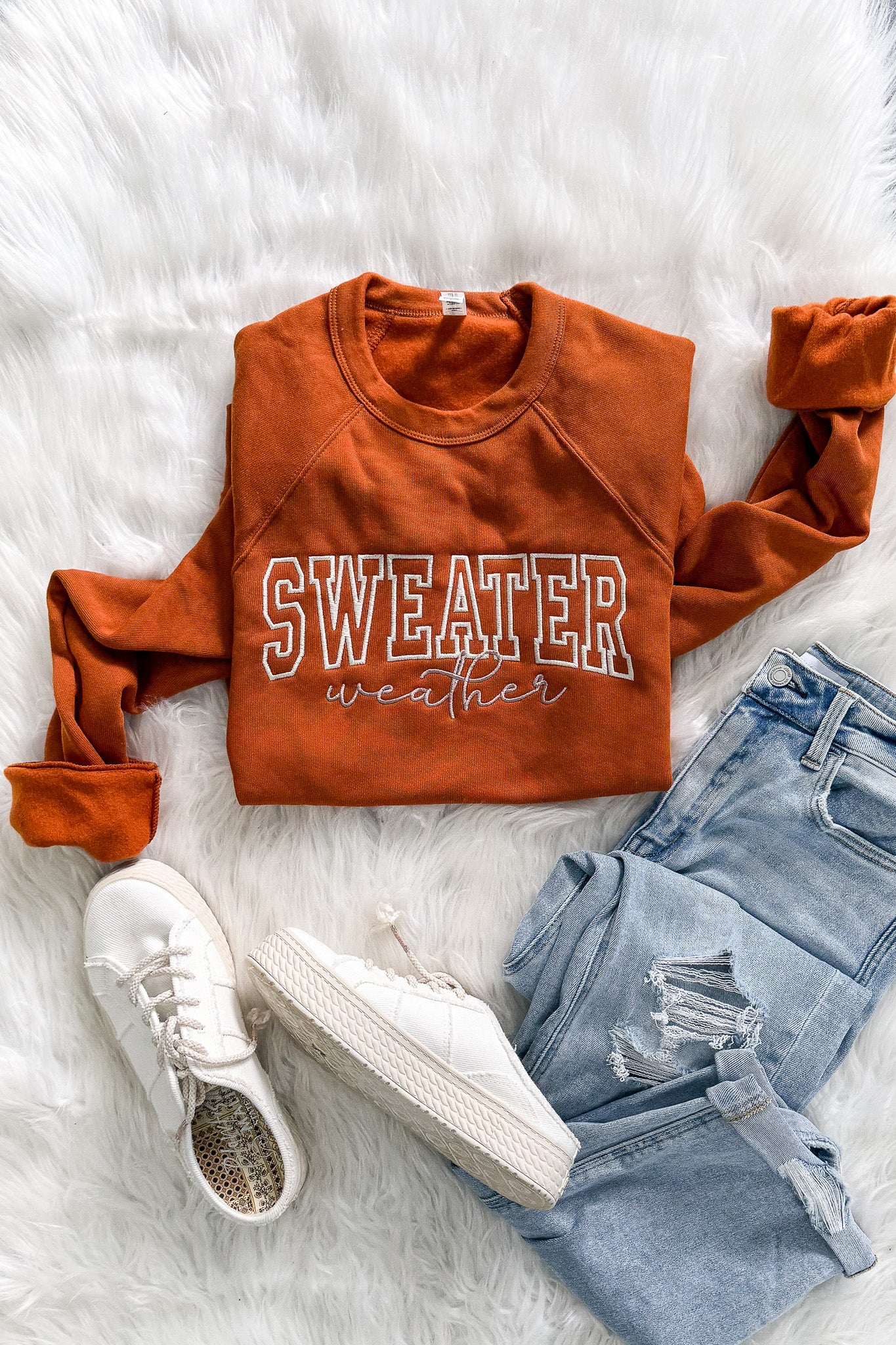 Sweater Weather Embroidered Sweatshirt - Autumn