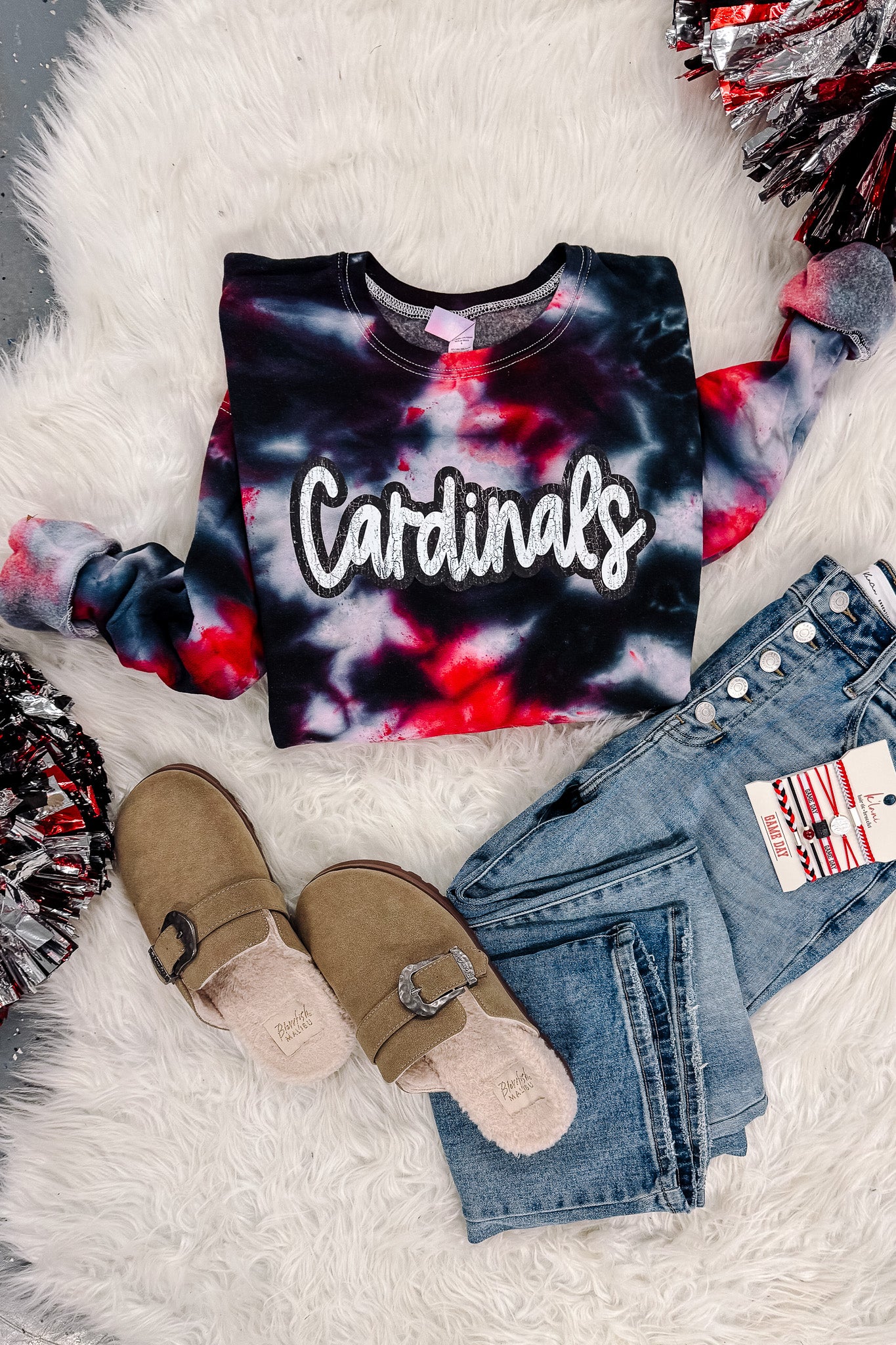 Cardinals Tie-Dye Crewneck Sweatshirt - Black & Red