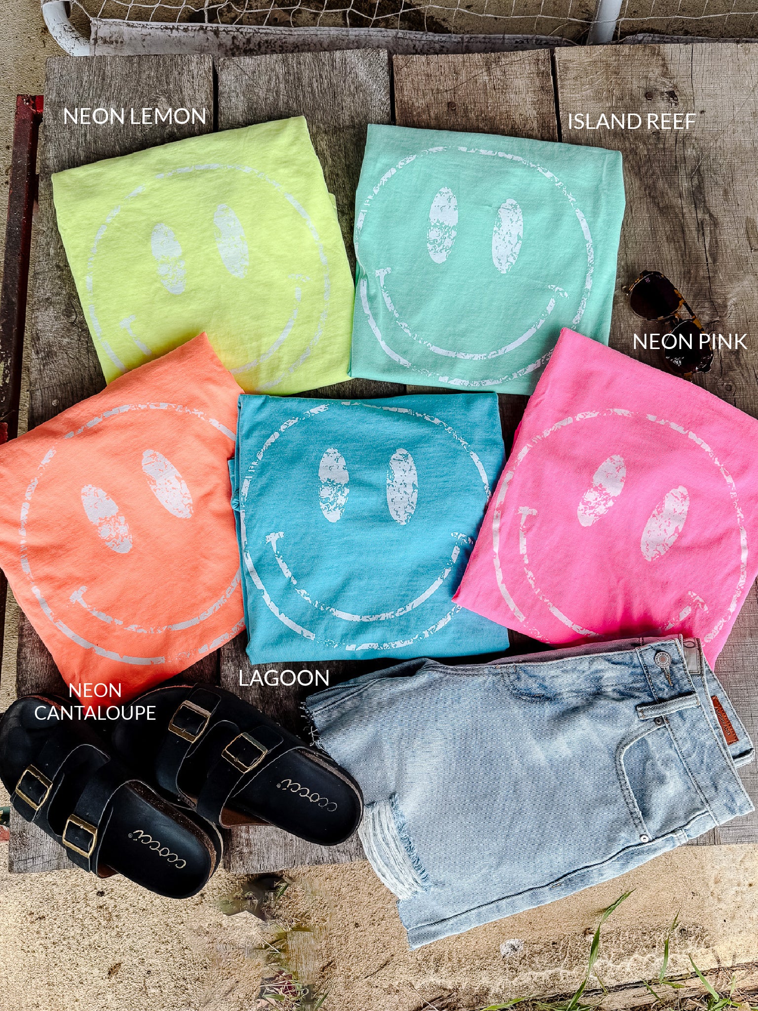 Neon Happy Face Graphic Tee - Multiple Colors